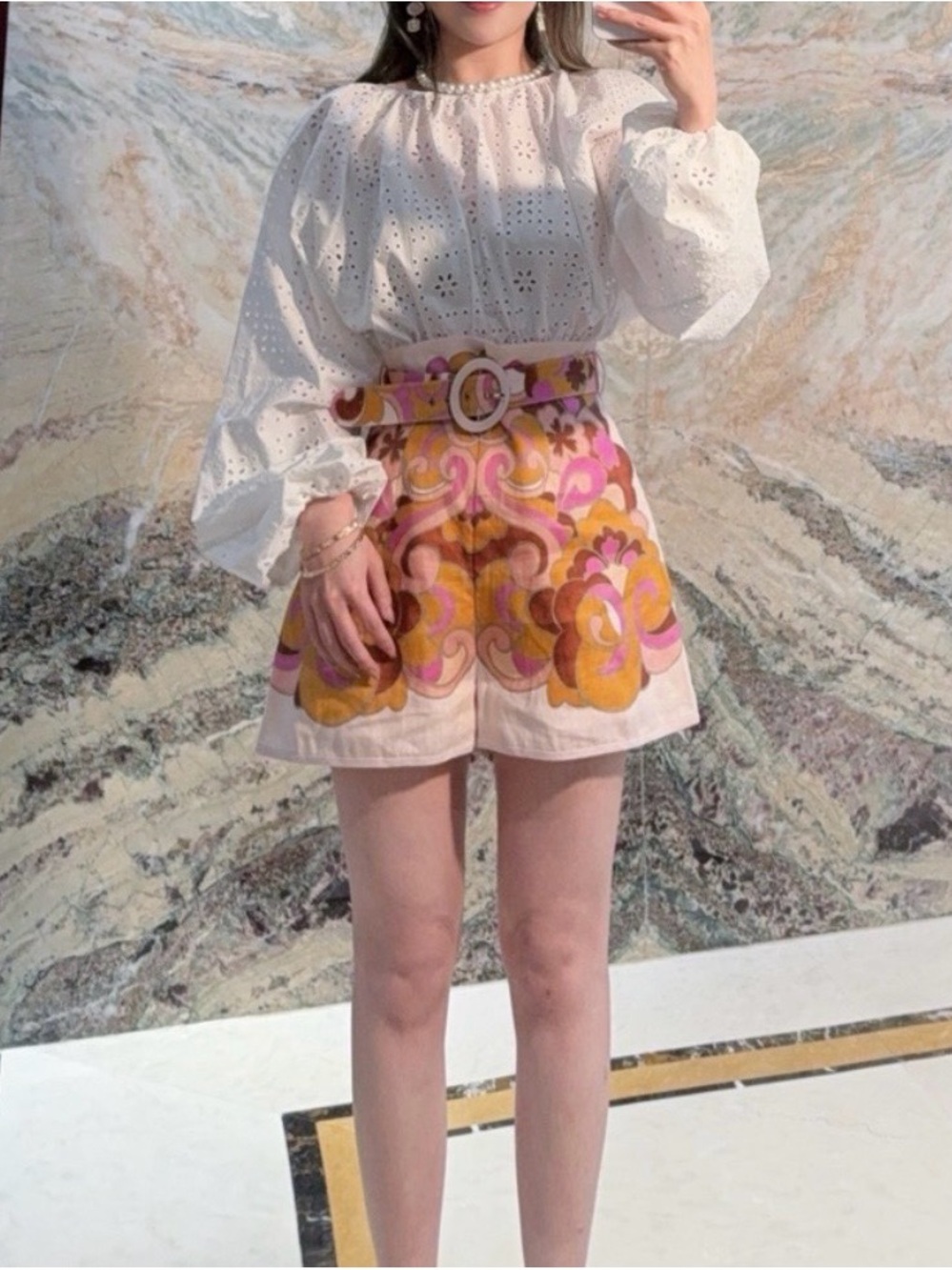Zimmermann High-Waist Pink & Orange Patterned Women’s Shorts